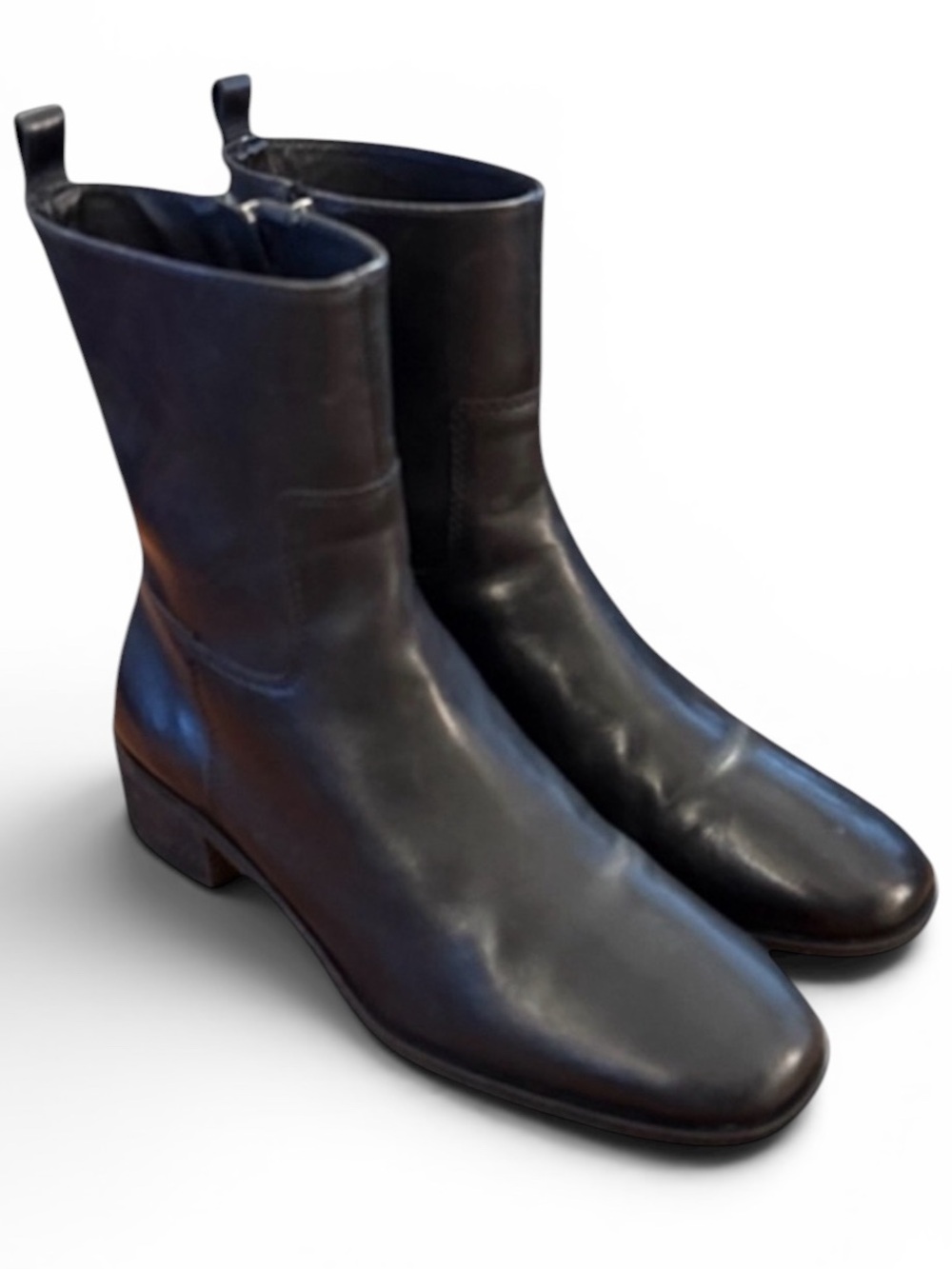 Botkier Ramona Black Leather Booties Ankle Boot 7.5 Zip Low Block Heel Brazil